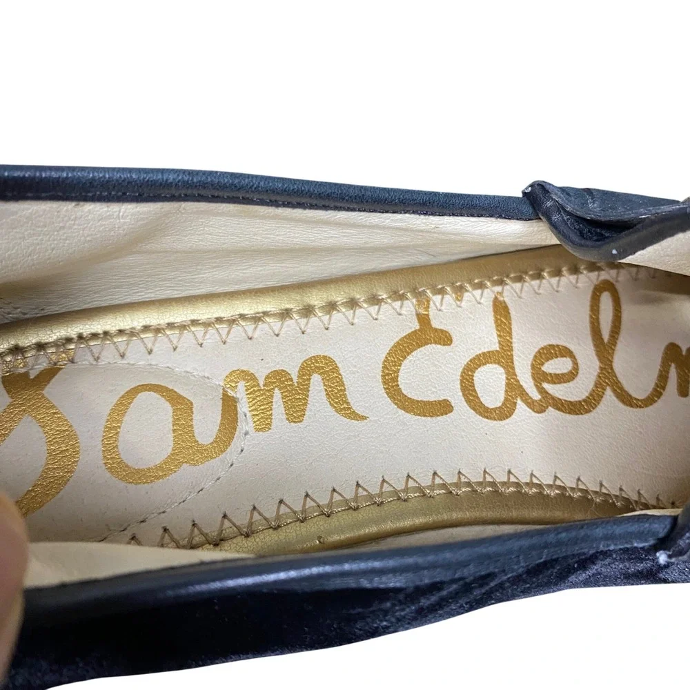 Sam Edelman Talia Velvet Loafers Black Leather Bit Buckle Women's Shoes‎ 8